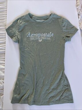 Aeropostale Women's Sage Green Short Sleeve Logo Tee